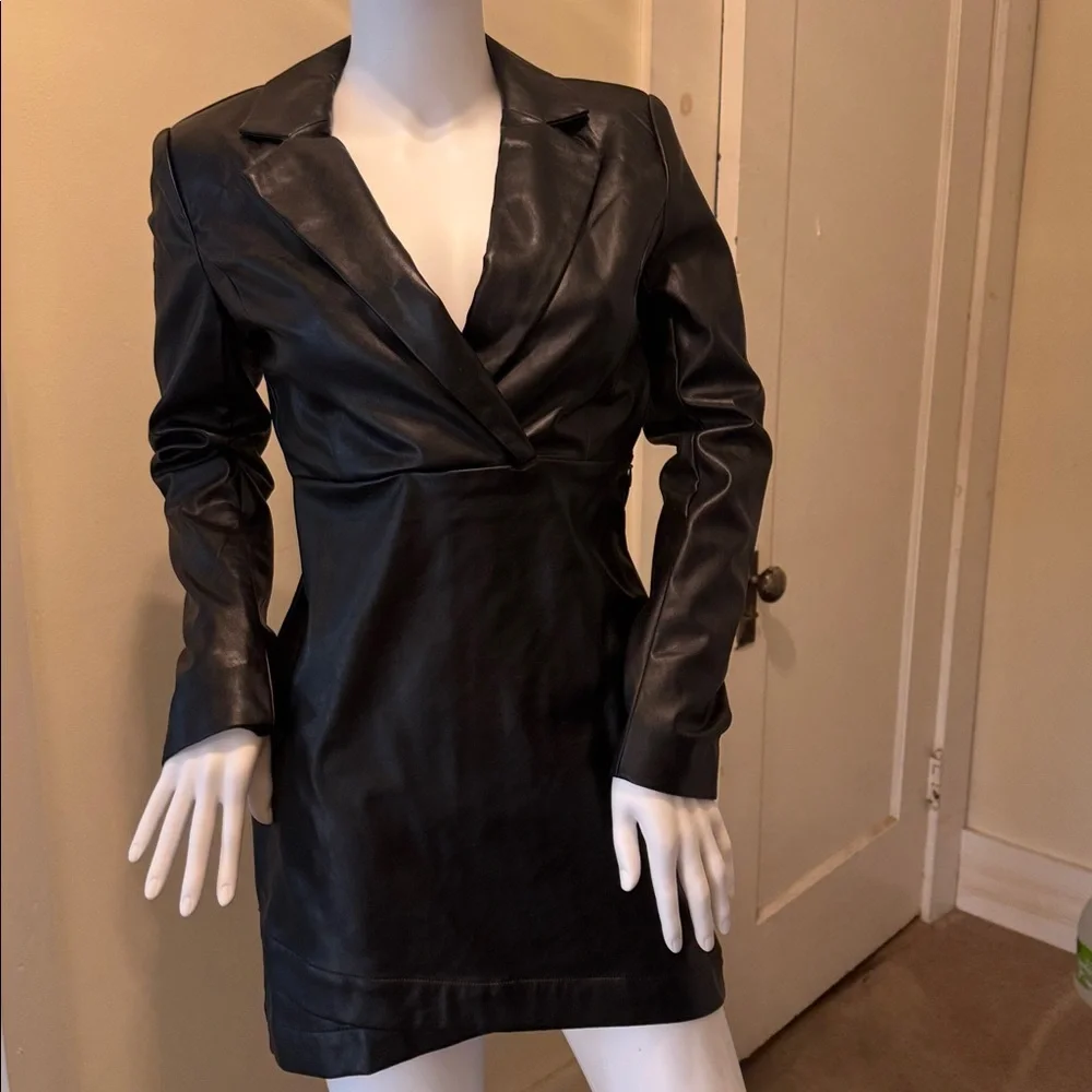 NWT EXPRESS X NEGIN MIRSALEHI BLACK VEGAN LEATHER MINI DRESS - Picture 8 of 9